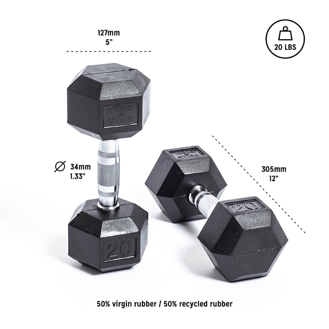 5 lb to 50 Pound Pair of Rubber Coated Hex Dumbbell Hand Weight Set 